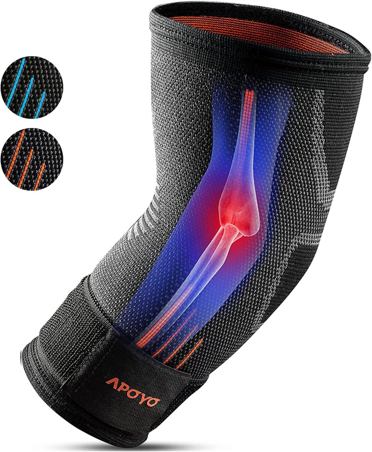 APOYO Elbow Brace for Tendonitis and Tennis Elbow, Compression Sleeve for Arthritis, Workouts, Reduce Joint Pain During Fitness Activity (Medium)