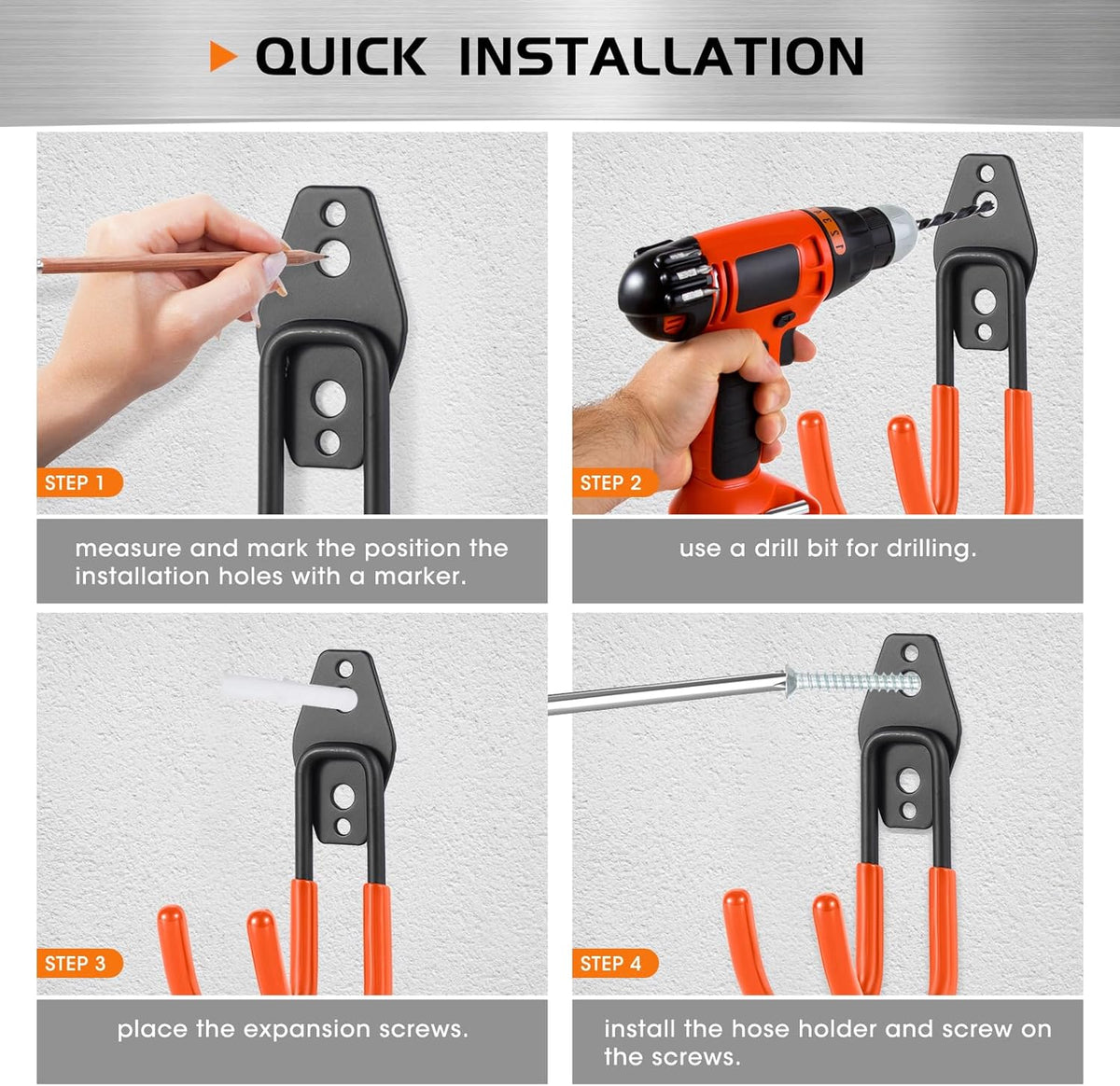 Hose Hanger Wall Mount 2 Pack,Heavy Duty Hose Holder with Screws Metal Hose Hangers for Outside,Hose Rack Suitable for Garage,Garden and Yard
