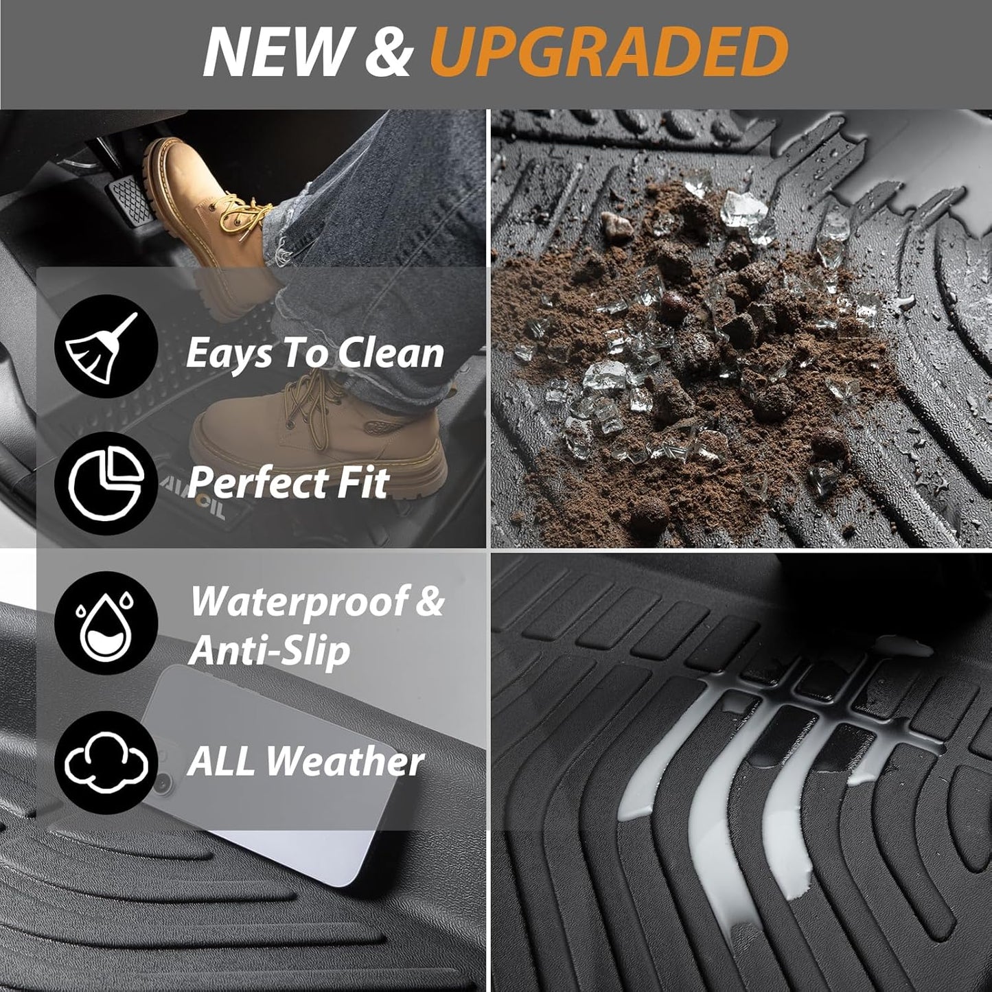 AIPOIL® Floor Mats & Cargo Liner Set for 2016-2024 2025 Dodge Durango (7 Passenger Bench) All Weather Protection TPE Anti-Slip Automotive Full Set Custom Car Mats Accessories - Black