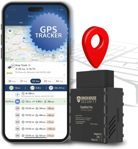 Brickhouse Security TrackPort Pro - Diagnostic GPS Tracker for Vehicles, Car Location, Speed, Battery Health, Mileage, Vehicle Diagnostic Data Report - Plugs into OBD Port - Subscription Required