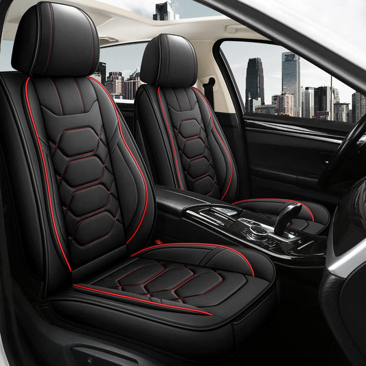 Pariitadin Leather Car Seat Covers Full Set, Waterproof Faux Leather Seat Covers for Cars, Non-Slip Car Interior Covers Universal Fit for Most Cars Sedans Trucks SUVs, Black/Red