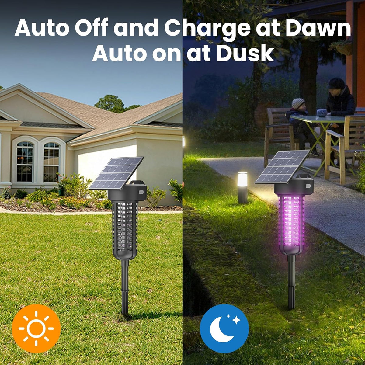 Solar Bug Zapper Outdoor, Garden Mosquito Zapper Waterproof & Cordless & Rechargeable & Auto On/Off and Manual Mode，Flying Insect Zapper Mosquito Killer Lamp Catcher for Patio Camping