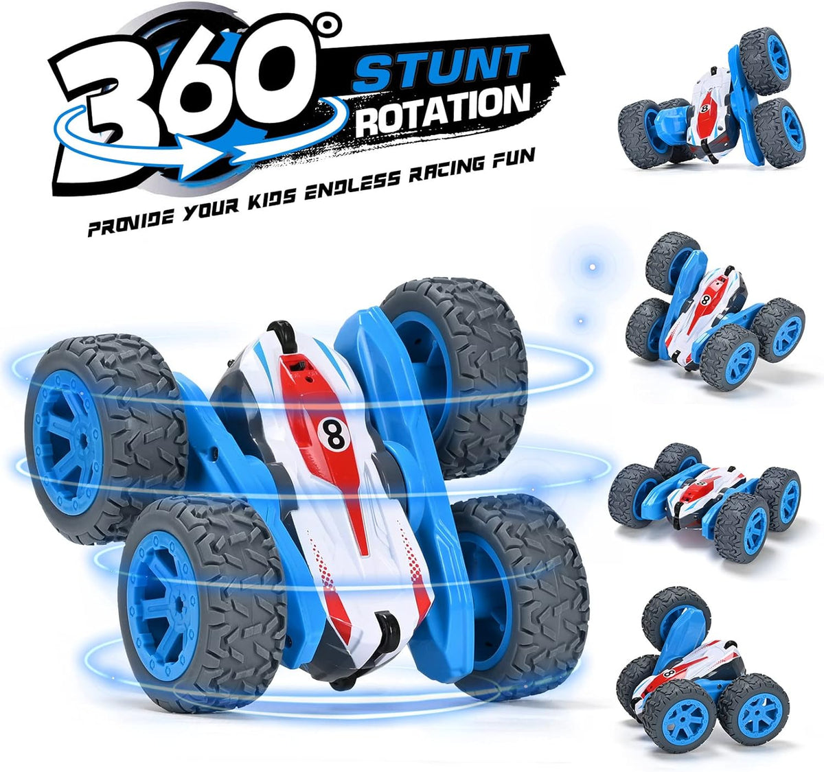 Remote Control Car, 4WD RC Cars Stunt Double Sided 360° Rotating 2 Batteries 2.4Ghz RC Truck with Headlight Birthday Gift for Boys 3 4 5 6 7 8 Year Old