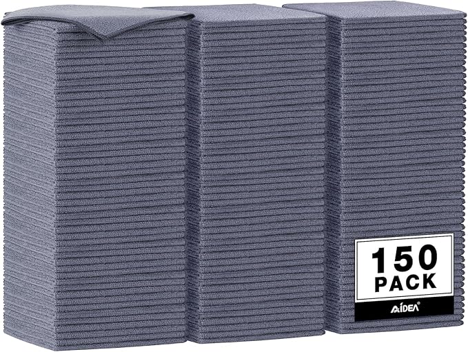 AIDEA Microfiber Cleaning Cloth Grey 150PK, Microfiber Towels for Cars, Premium Car Cloths, Dusting Cloth Lint Free Cleaning Rags for SUVs, House, Kitchen, Window, Workshops,12×12"