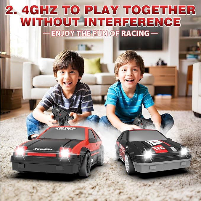 RC Drift Car, 1:24 Remote Control Cars 2.4GHz 4WD High Speed Drift RC Cars with LED Light Dritfing Tires Racing Hobby Toy Car with Two Batteries for Boys Girls Kids Adults (Red)