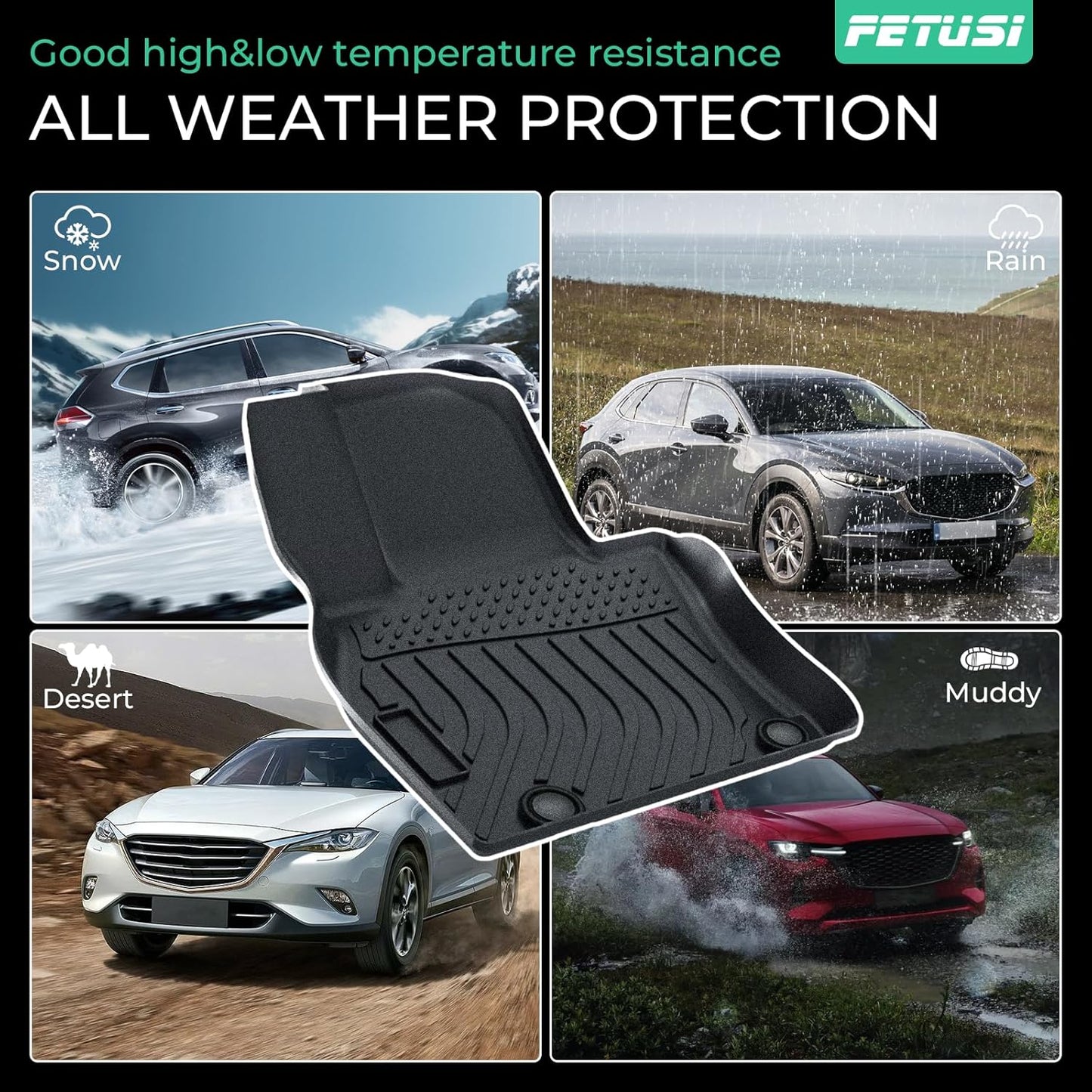 Floor Mats & Cargo Liner Set Custom Fit for Mazda CX-50 2023 2024 2025, All Weather Protection for Car Mats Anti-Slip TPE Odorless Floor Liners Mazda CX-50 Accessories Waterproof Trunk Mat, Black