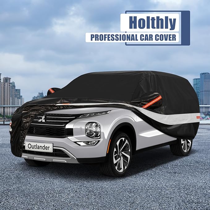 10 Layers SUV Car Cover Custom Fit for Mitsubishi Outlander (2005-2024) Waterproof All Weather for Automobiles, Outdoor Full Cover Sun UV Rain Protection with Cotton.Black