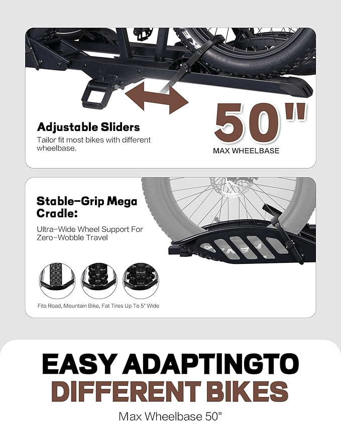 E-Bike Rack Hitch Mount Platform Style for Cars Trucks SUVs Minivans RV, fits E-Bike with Up to 5-inch Fat Tire Carrier Rack 200 lbs Capacity