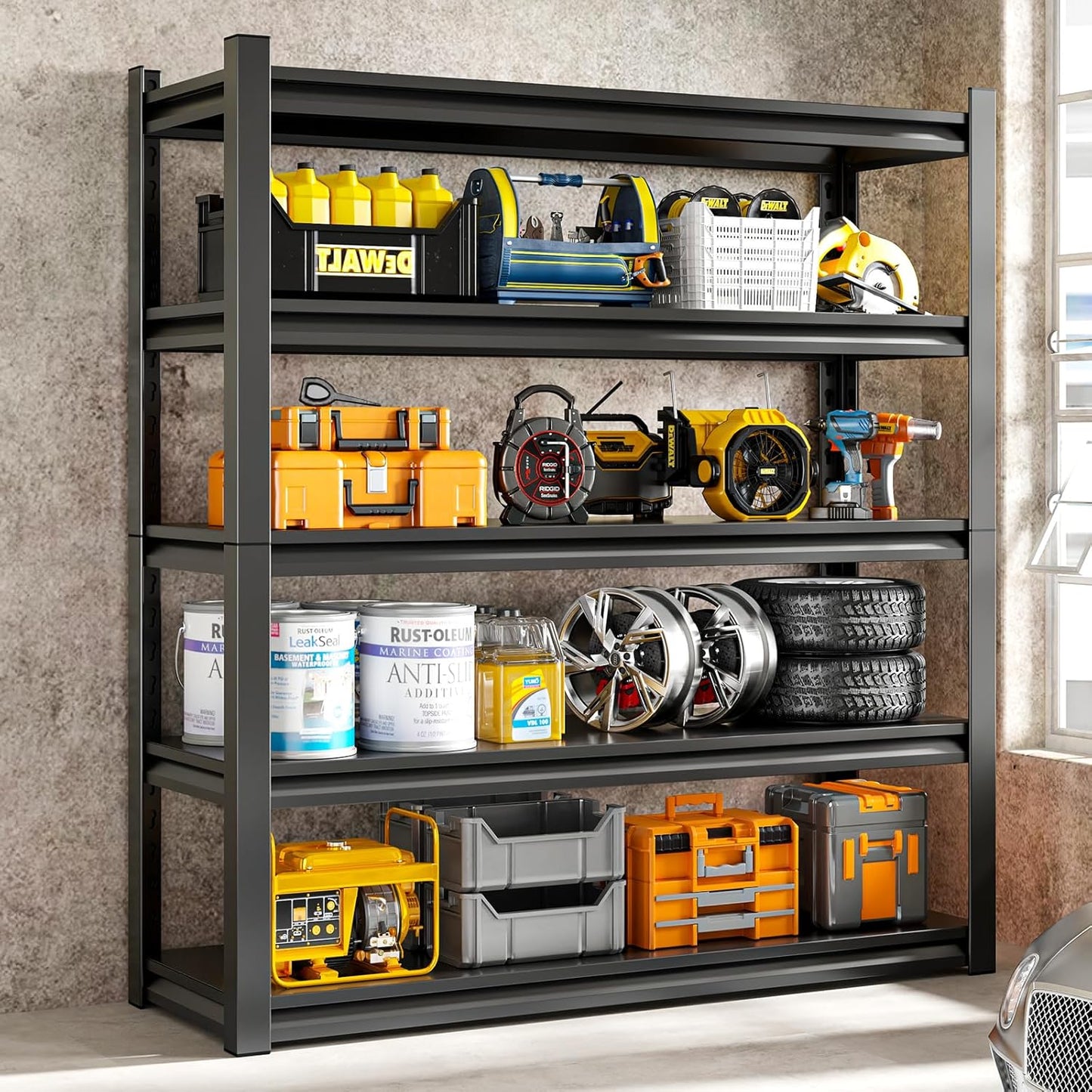 48" W Garage Shelving Unit, Garage Storage Shelves 3000LBS Heavy Duty Shelves, Adjustable 5 Tier Metal Shelving Utility Shelf, Storage Rack for Industrial, Warehouse, Basement (23.6" D*48" W*72" H)