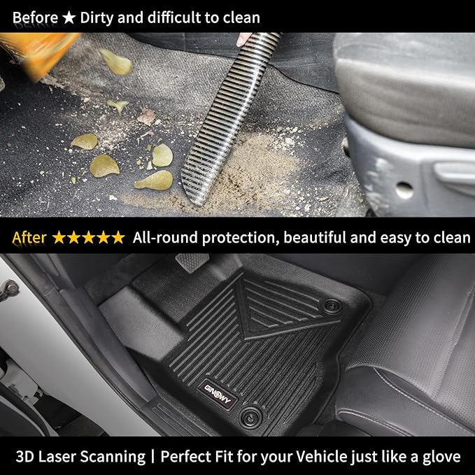 GINOWY-Floor Mats for Hyundai Santa Cruz 2022-2024 2025, TPE All Weather Car Mats Santa Cruz, Custom Fit Floor Liners, Heavy Duty Non-Slip Soft 3D Laser Car Accessories Mats-Black