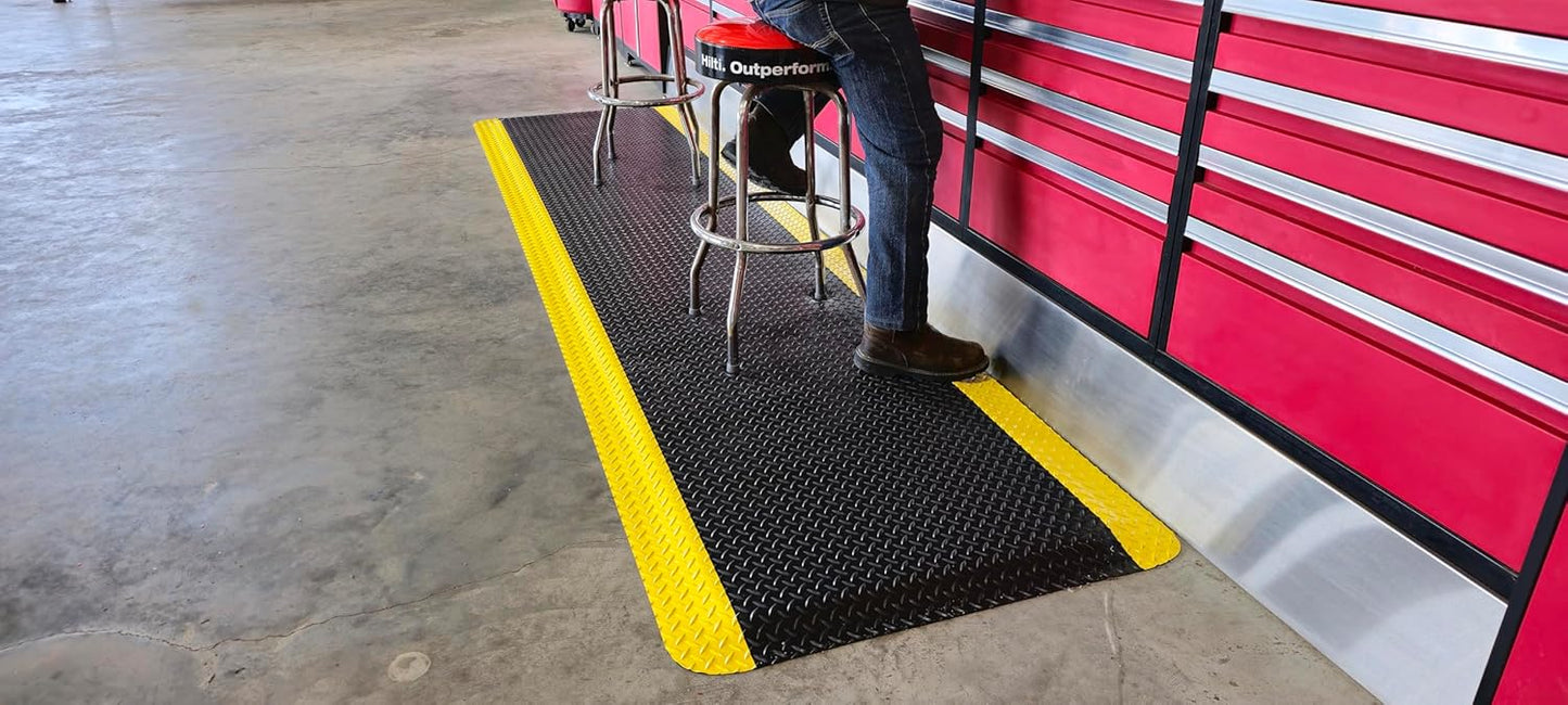 Rhino Mats, American Classic Diamond Anti-Fatigue Mats, Industrial Ergonomic Comfort Standing Mat for Work, Home, Garage, Office, Kitchen or Anywhere (Black/Yellow 9/16" Thick, 2 FT. x 25 FT.)