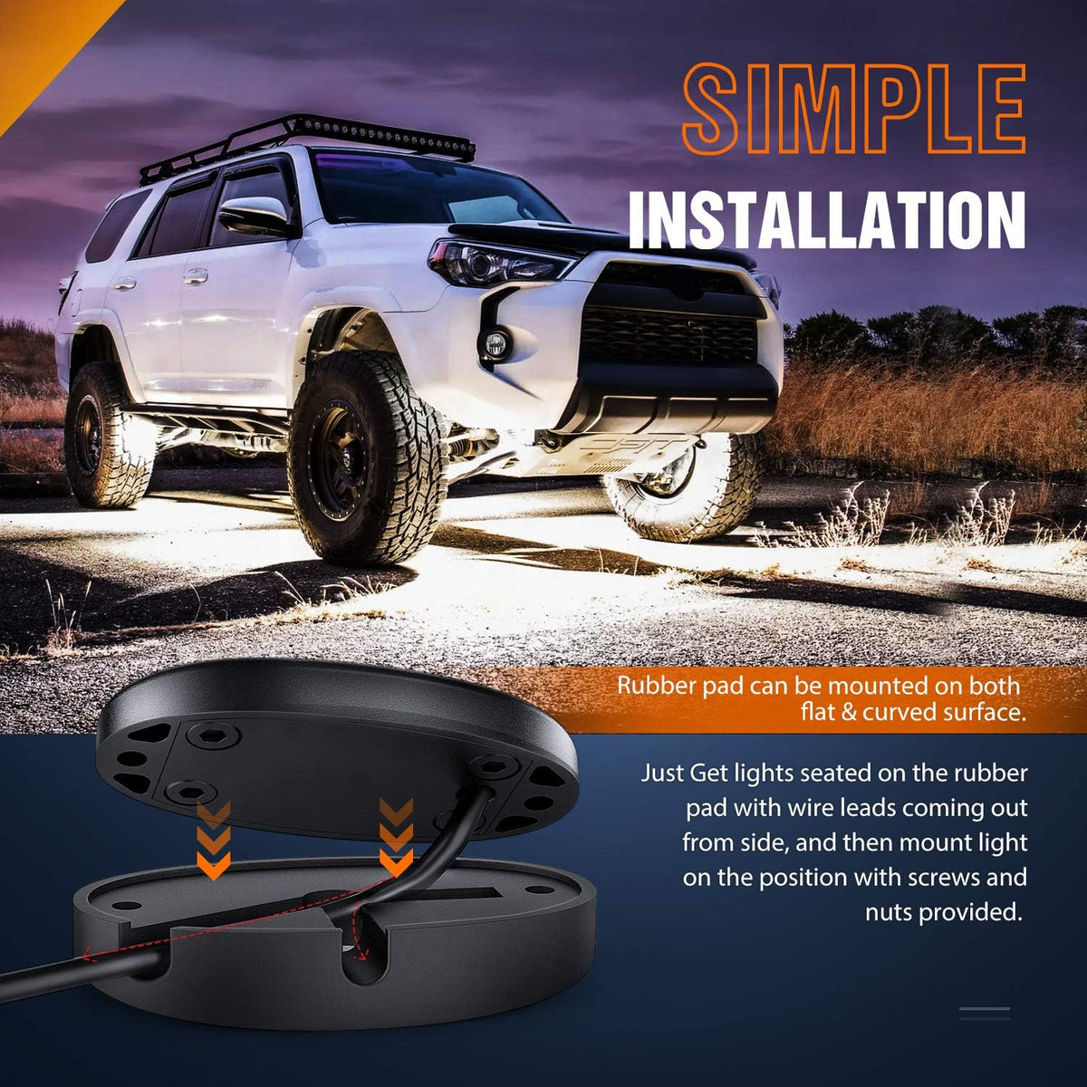 Nilight LED Rock Light 4PCS Underglow Wheel Well Pods Waterproof Exterior Underbody Roof Rack Side Lamps for Car Truck Pickups ATV UTV SUV Motorcycle Boat, White Color