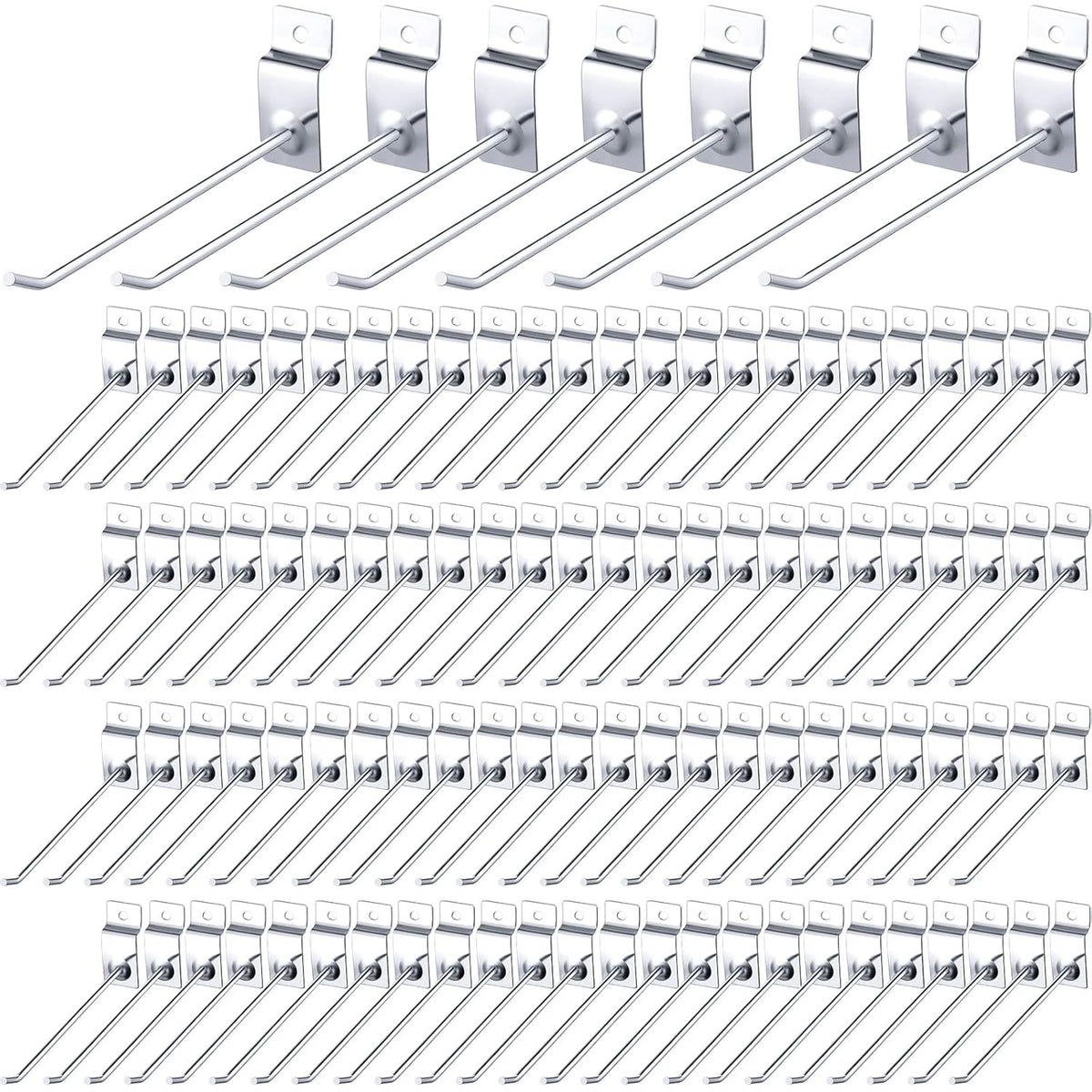 Moxweyeni 100 Pcs Heavy Duty Slatwall Panel Hooks Hanging Metal Slat Wall Hanging Hooks Silver Slat Wall Hanger Commercial Grade Slatwall Pegs Accessories for Shop Retail Display(6 Inch)