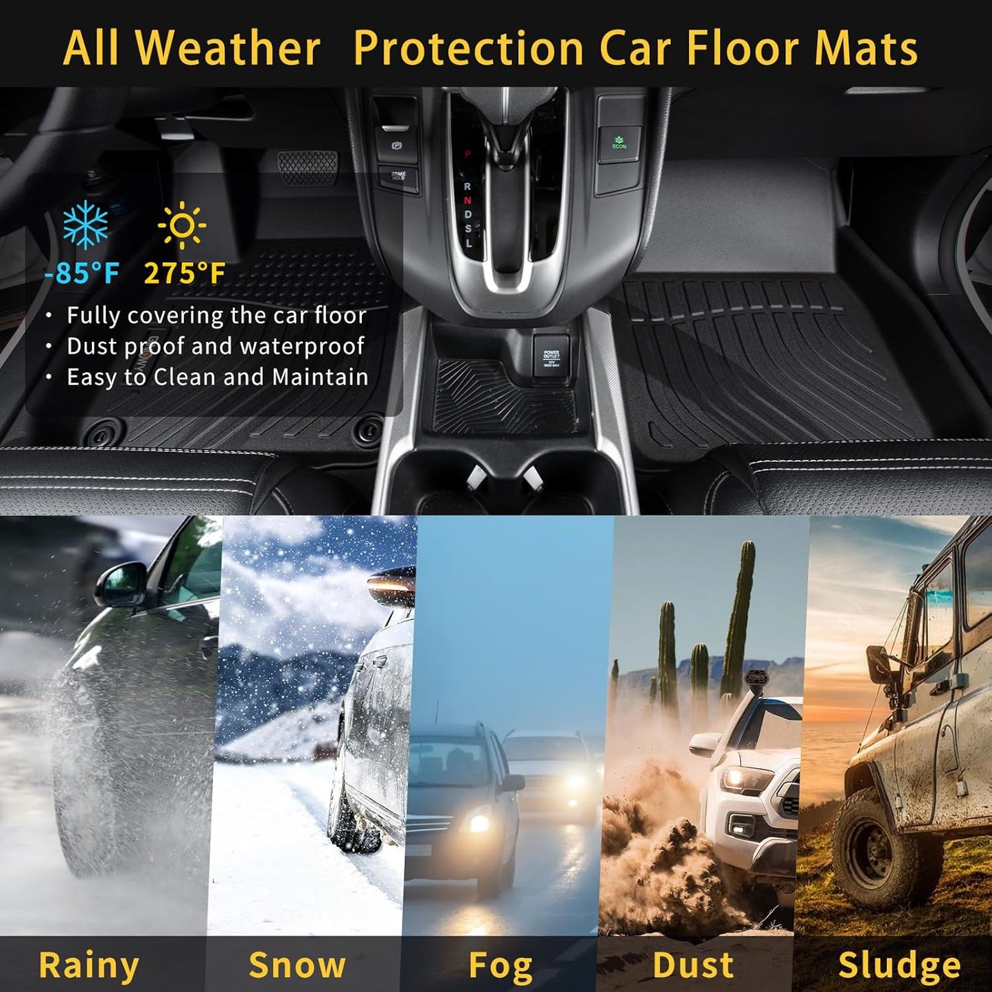 GINOWY-Floor Mats for Ford Focus 2012-2018丨TPE All Weather Car Mats Rubber Liners for Ford Focus Accessories