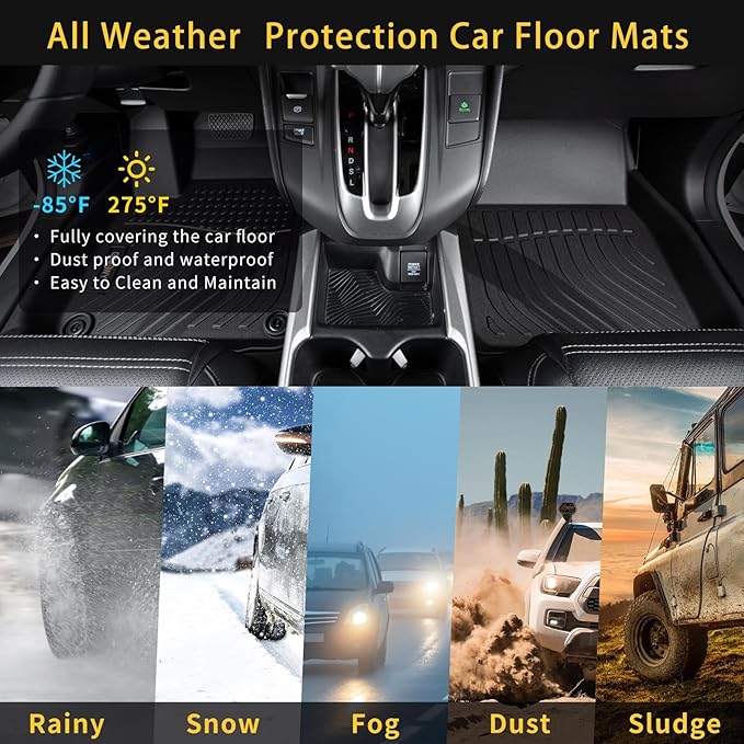 GINOWY- Floor Mats & Cargo Liner for Honda Pilot 2009-2015, All Weather Protection Car Mats Pilot 2015 Non-Slip Waterproof Pilot Trunk Mat Backrest Mats Automotive Floor Liners Accessories Black