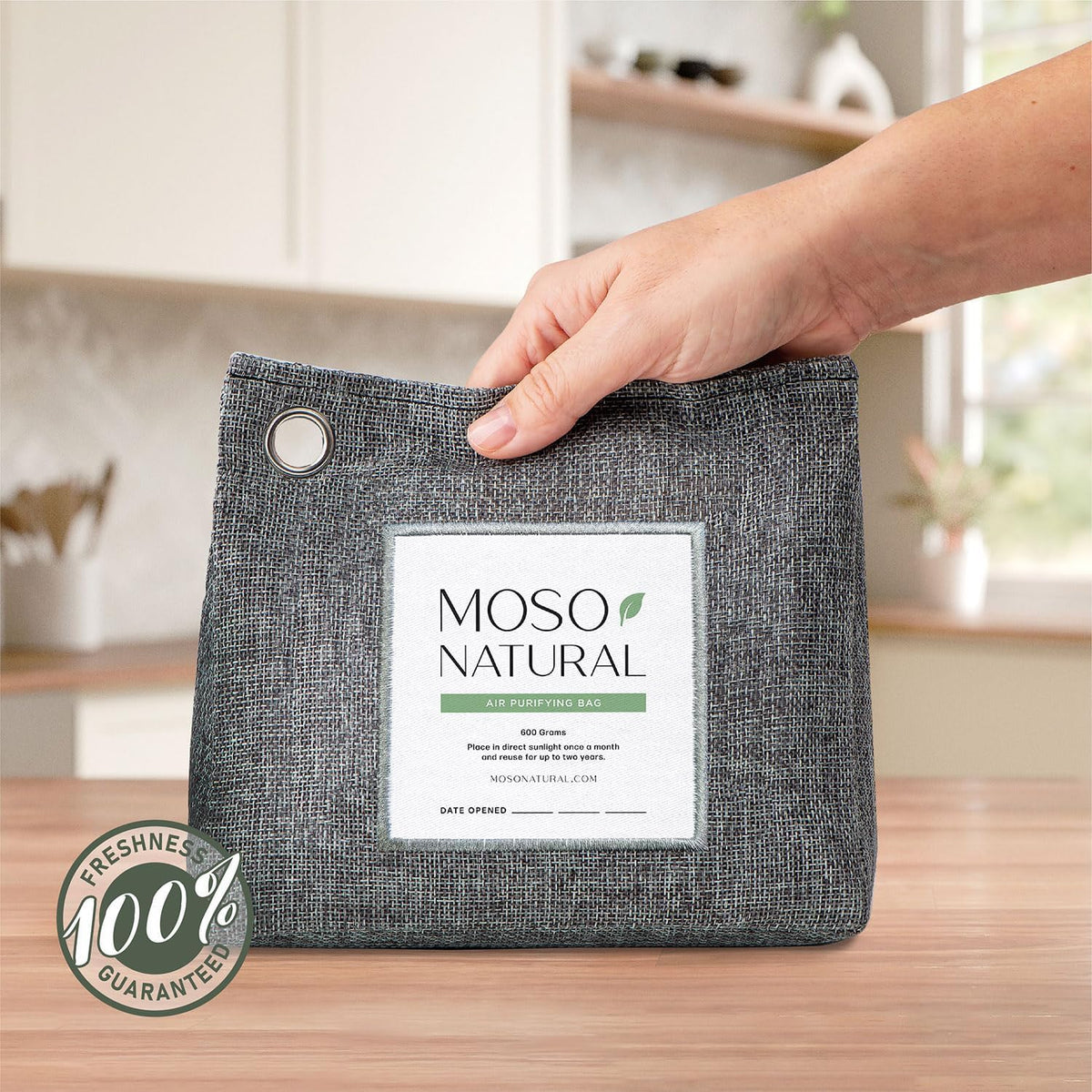 Moso Natural Air Purifying Bag 600g (21oz) Premium Bamboo Charcoal Odor Absorber | Room Deodorizer for Large Spaces, Bedroom, Kitchen, Basement | Pet Odor Eliminator for Home | Unscented (3 Pack)