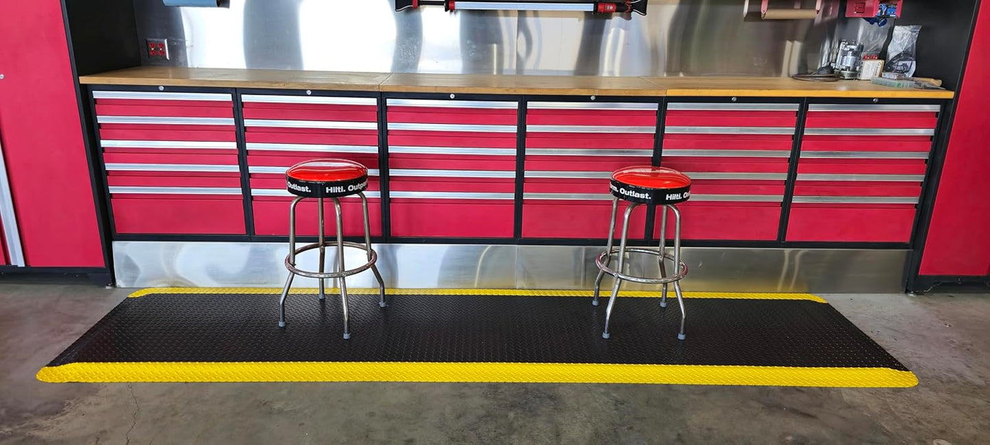 Rhino Mats, American Classic Diamond Anti-Fatigue Mats, Industrial Ergonomic Comfort Standing Mat for Work, Home, Garage, Office, Kitchen or Anywhere (Black/Yellow 9/16" Thick, 3 FT. x 12 FT.)