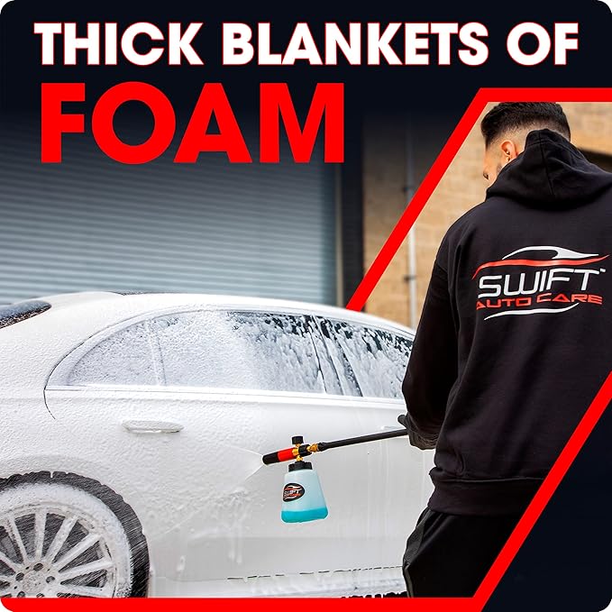 Swift Premium Foam Cannon for Pressure Washer – Heavy Duty Foam Sprayer for Car Wash | ¼ Inch Quick Connector | Adjustable Wide Mouth for Extra Thick Snow Foam | Holds 1 Liter of Soap!