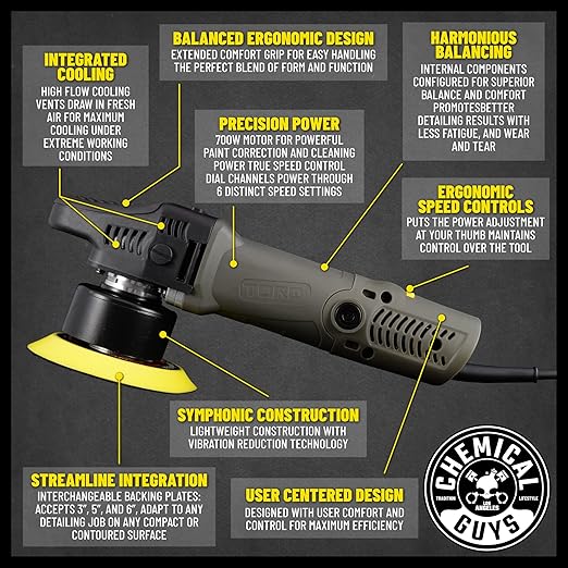 Chemical Guys BUF_209X TORQX Random Orbital Polisher, Complete Detailing Kit with Pads, Pad Cleaner & Conditioner, Towels (Safe for Cars, Trucks, SUVs, & More) 700W, Orbit 8mm - 12 Items