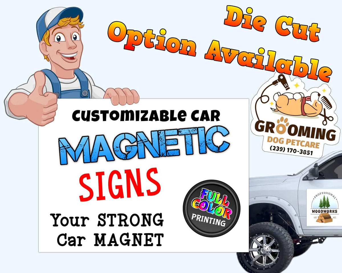 Die Cut Custom Car Magnet Sign | Personalized Logo for Your Car Van Truck | Advertise Your Business Vehicle Magnetic | Professionally Printed | Crafted in USA | Choose Your Text Logo