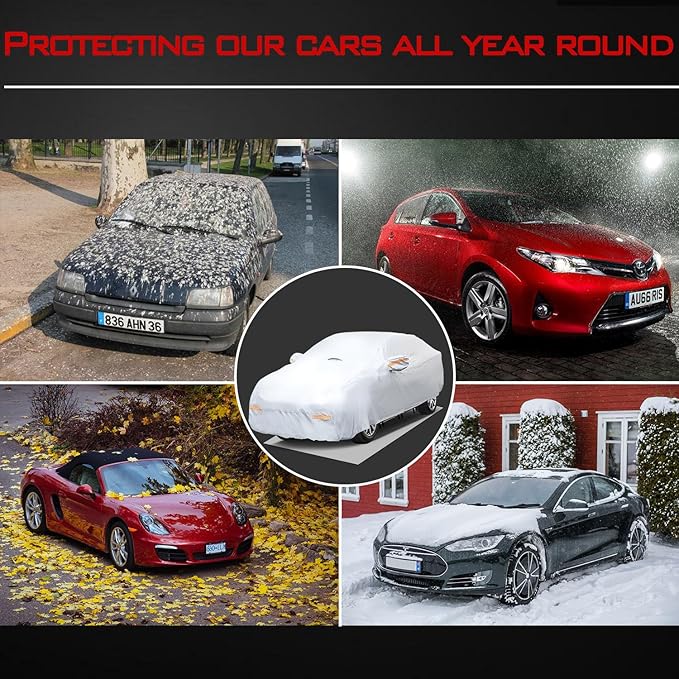 30 Layers Heavy Duty SUV Car Cover for Automobiles All Weather Waterproof, Outdoor Snowproof UV Protection Windproof, Door Zipper, Soft Cotton Universal Car Covers (Silver, Fit SUV 181"-190")