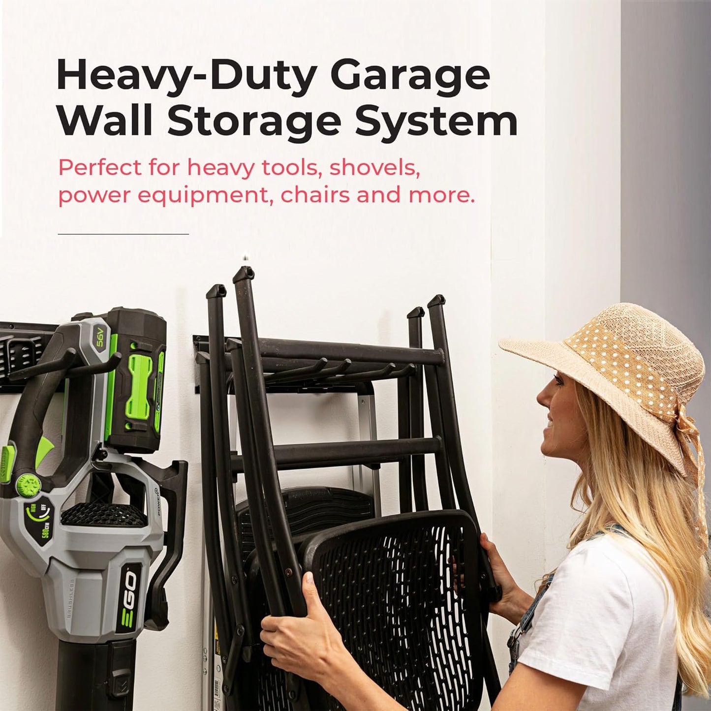 Heavy-Duty Garage Wall Storage System | Wall Mounted Tool Organizer Rack with Shelving | 12-Piece Mounting Kit | 6x10” Double-Layered Hooks & 2x24” Floating Utility Shelves