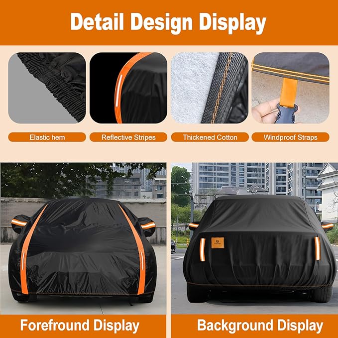 Car Cover Waterproof All Weather for Automobiles Winter Snowproof Rain UV Protection Heavy Duty Outdoor Sedan Car Cover & Car Snow Cover Universal Fit for Sedan Length Up to 185’’