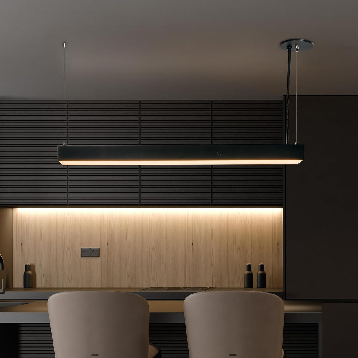Maxxima 4 ft. LED Black Linear Light, Up and Down Adjustable Light Output, 3 CCT 3500K/4000K/5000K, Commercial and Residential 36W Suspension Pendant, Ideal for Office, Home, Shop, Garage, School