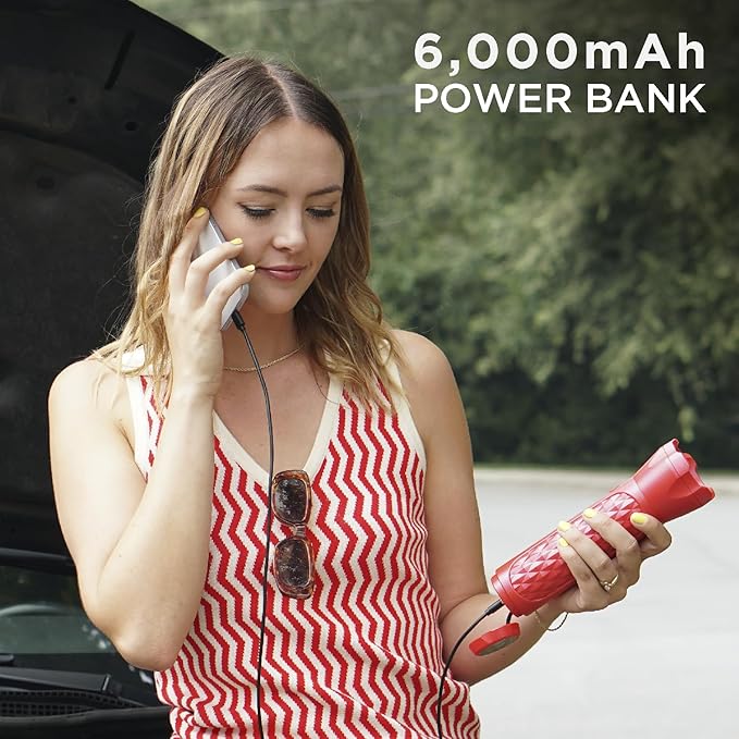 BoostHero Portable Car Battery Jump Starter, 6,000mAh Power Bank, LED Flashlight, with Smart Jumper Cables for up to 6.0L Gas/4.0L Diesel Engines (Red)