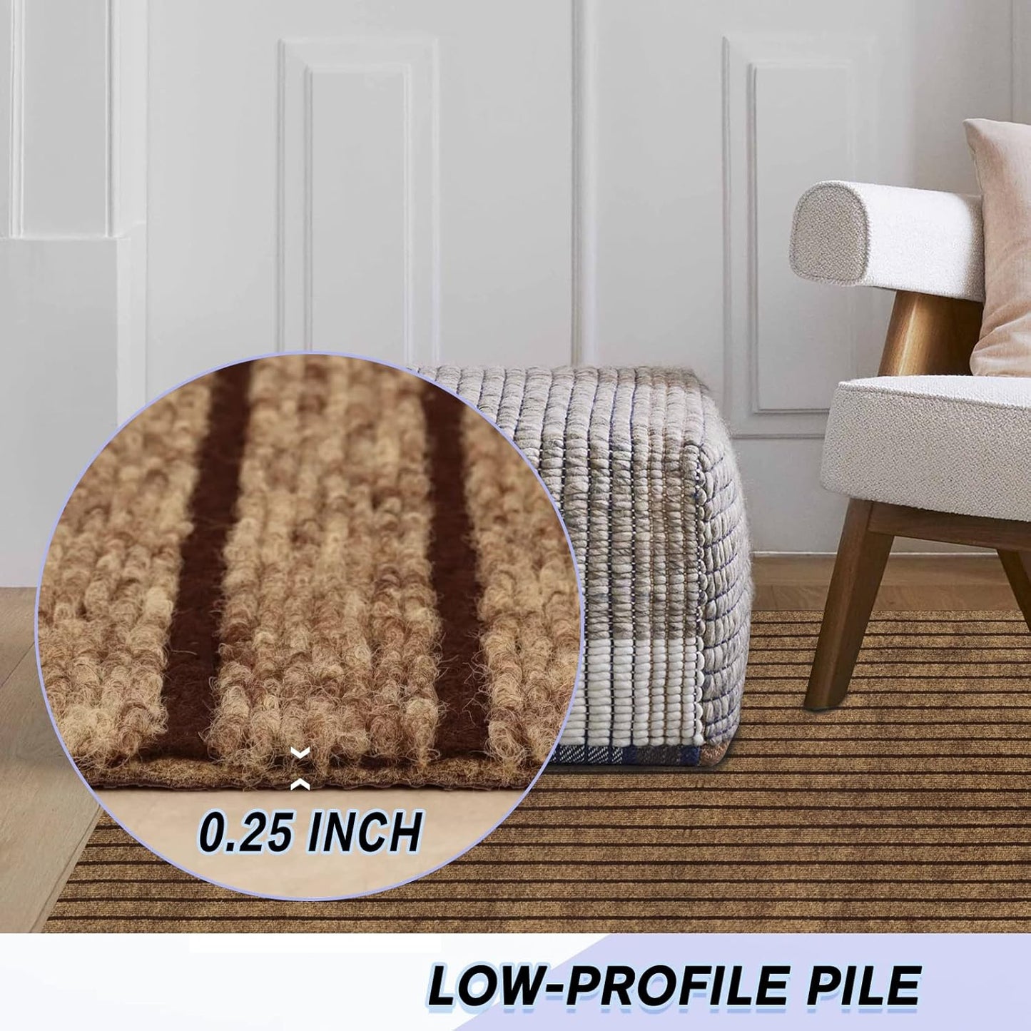 Custom Size Backed Non-Slip Area Rugs Runner, Easy Clean, Waterproof Runner Rugs for Hallway Entryway, Kitchen, Laundry, 4FT x 29FT, Brown Stripe