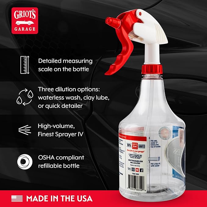 Griot's Garage Rinseless Wash Secondary Bottle with Sprayer, Durable, OSHA-Compliant, Features a Built-In Measuring Scale, 10489