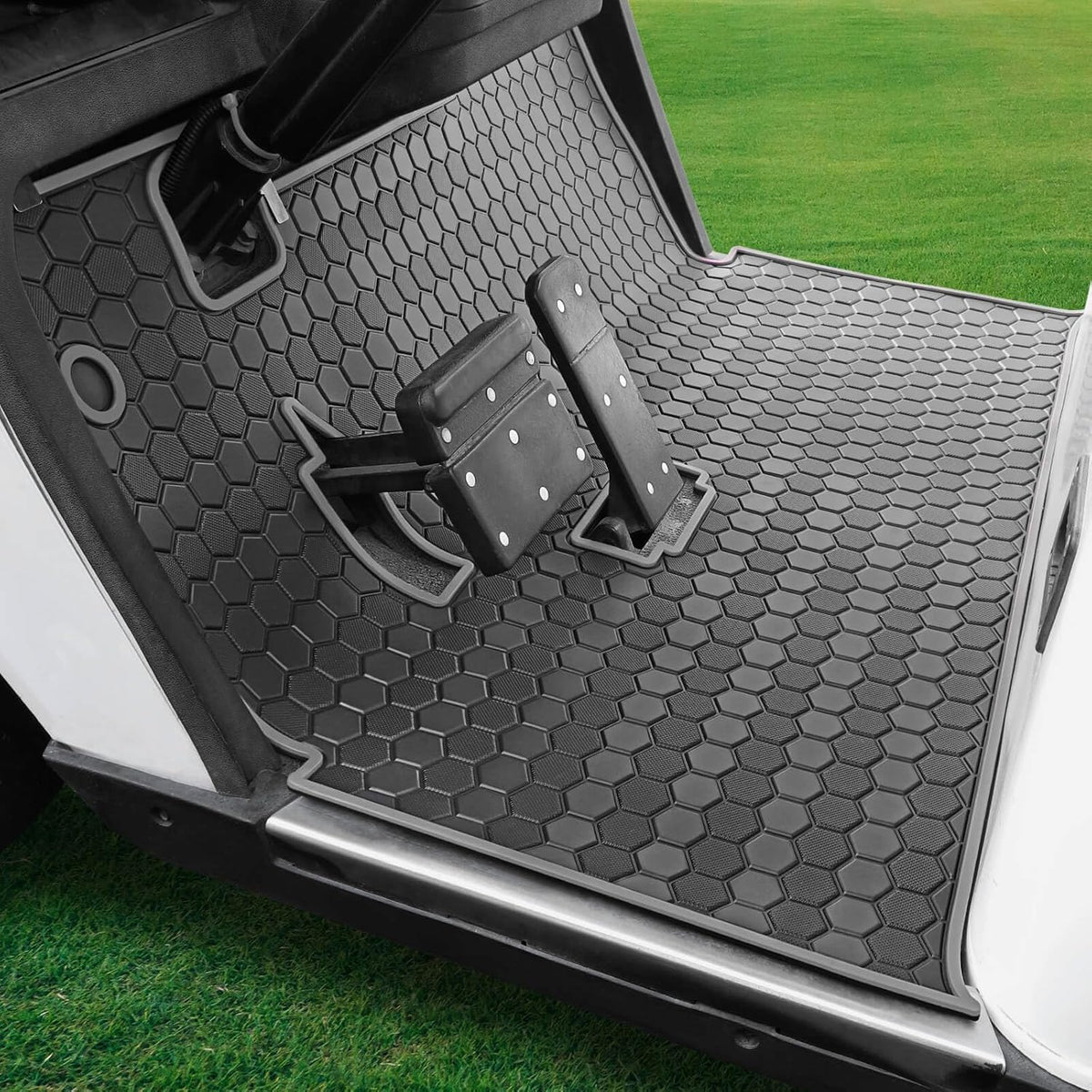 EZGO TXT Golf Cart Full Coverage Floor Liner Mat, fits EZGO TXT (1994+), Valor(1994+), Express S4(2012-2020), Cushman Workhorse, EX1(2020), Thick Anti-Slip Rubber, Grey Trim