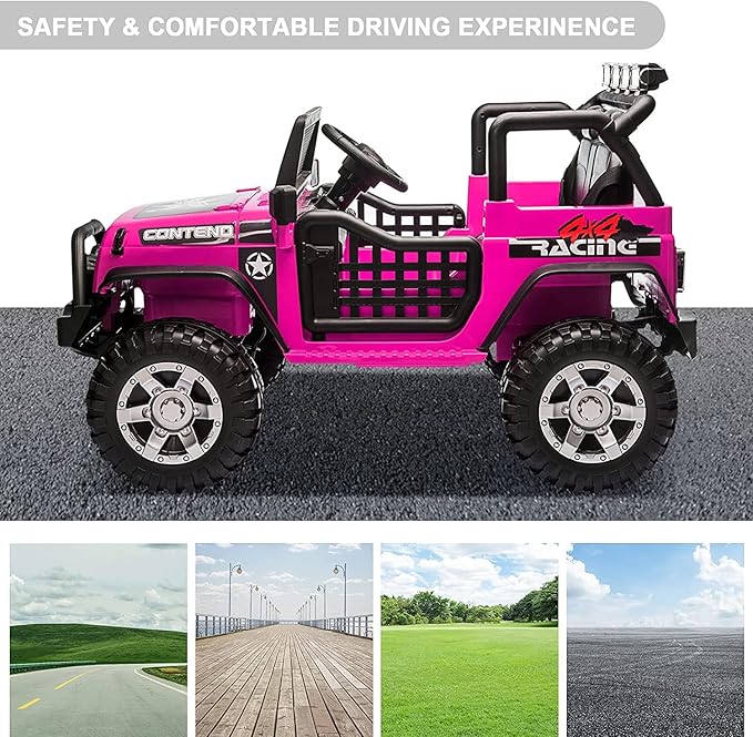 2-Seat Kids Ride on Truck Car, 12V Battery Powered Electric Vehicle with Remote, Electric Car for Kids/Toddlers w/Spring Suspension, LED Light, Music, MP3, 2 Doors, 3 Speeds, (Pink)
