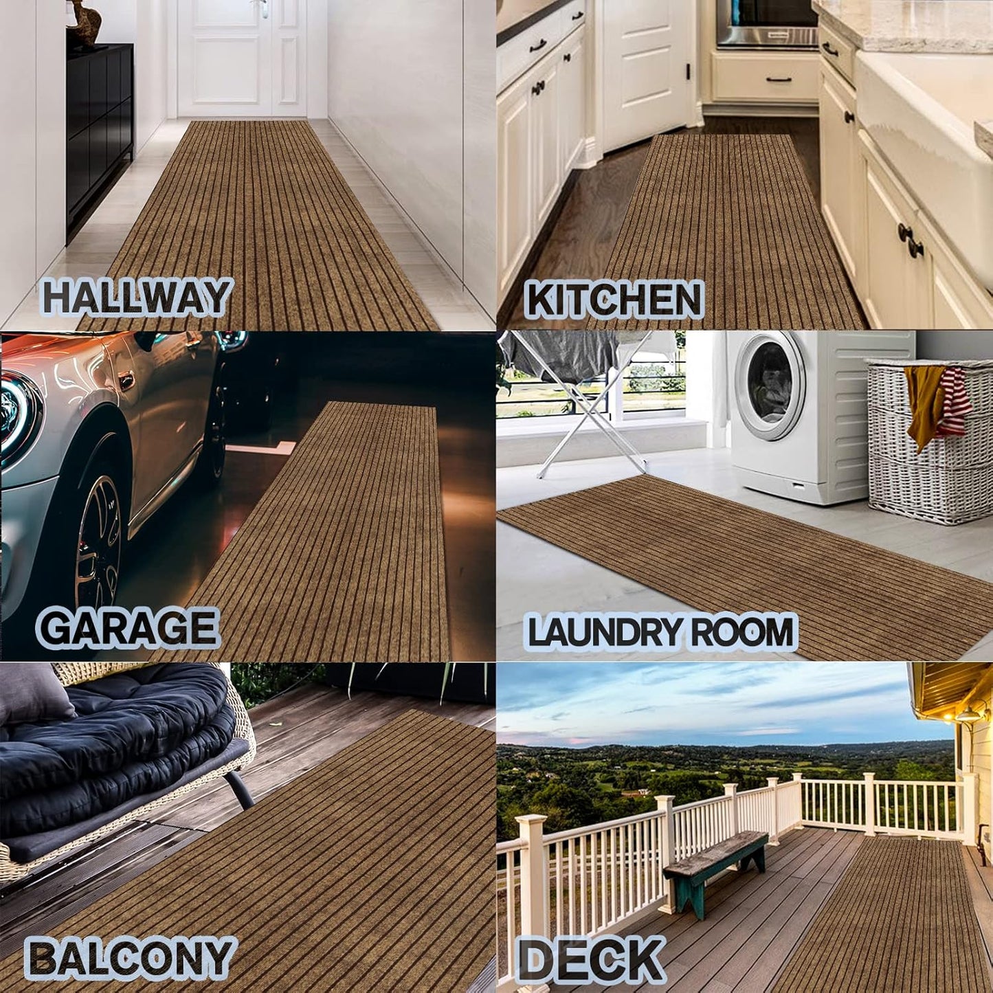 Custom Size Backed Non-Slip Area Rugs Runner, Easy Clean, Waterproof Runner Rugs for Hallway Entryway, Kitchen, Laundry, 4FT x 65FT, Brown Stripe