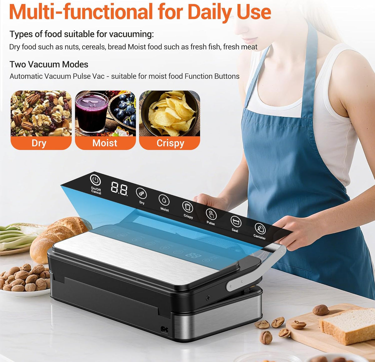 VUSIGN Vacuum Sealer Machine with Strong -85KPA Suction, Low Noise, Built-in Cutter, Bag Storage Box, Handheld Design