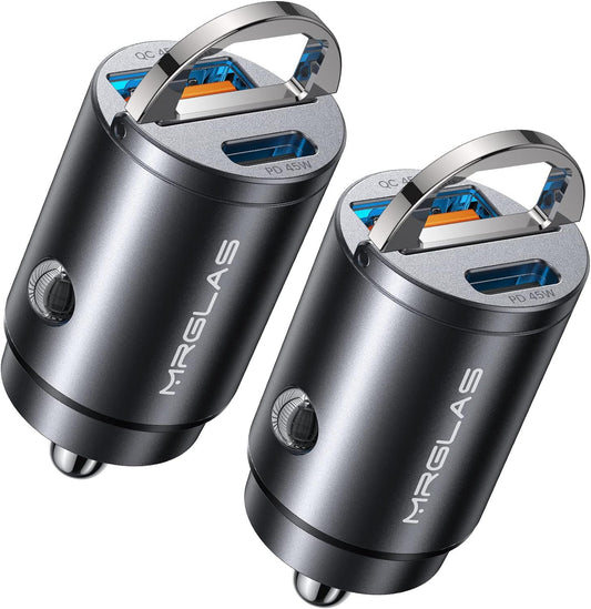 MRGLAS 2-Pack 90W USB C Car Charger,[Super Mini Metal] Car Charger Fast Charging Adapter PD+QC3.0 Dual Port Type C Car Cigarette Lighter USB Compatible iPhone 16 15 14 Pro Max iPad Samsung S25