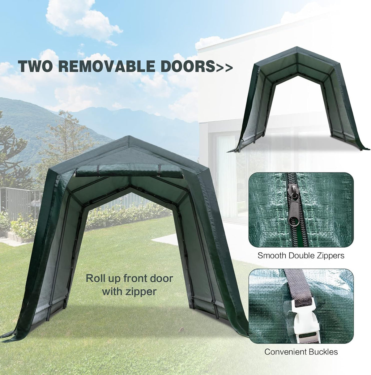 ERGOMASTER 8 Ft x 14 Ft Outdoor Carport Patio Storage Shelter Metal Frame and Waterproof Ripstop Cover for Motorcycle and ATV Car
