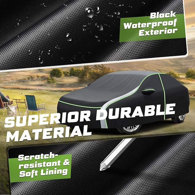 Mixsuper Liner Car Cover for Dodge Charger 2006-2026, 7 Layers Waterproof Car Cover Accessories for Charger with Zipper Door, Windproof Straps, Reflective Strips, Anti-UV, All Weather