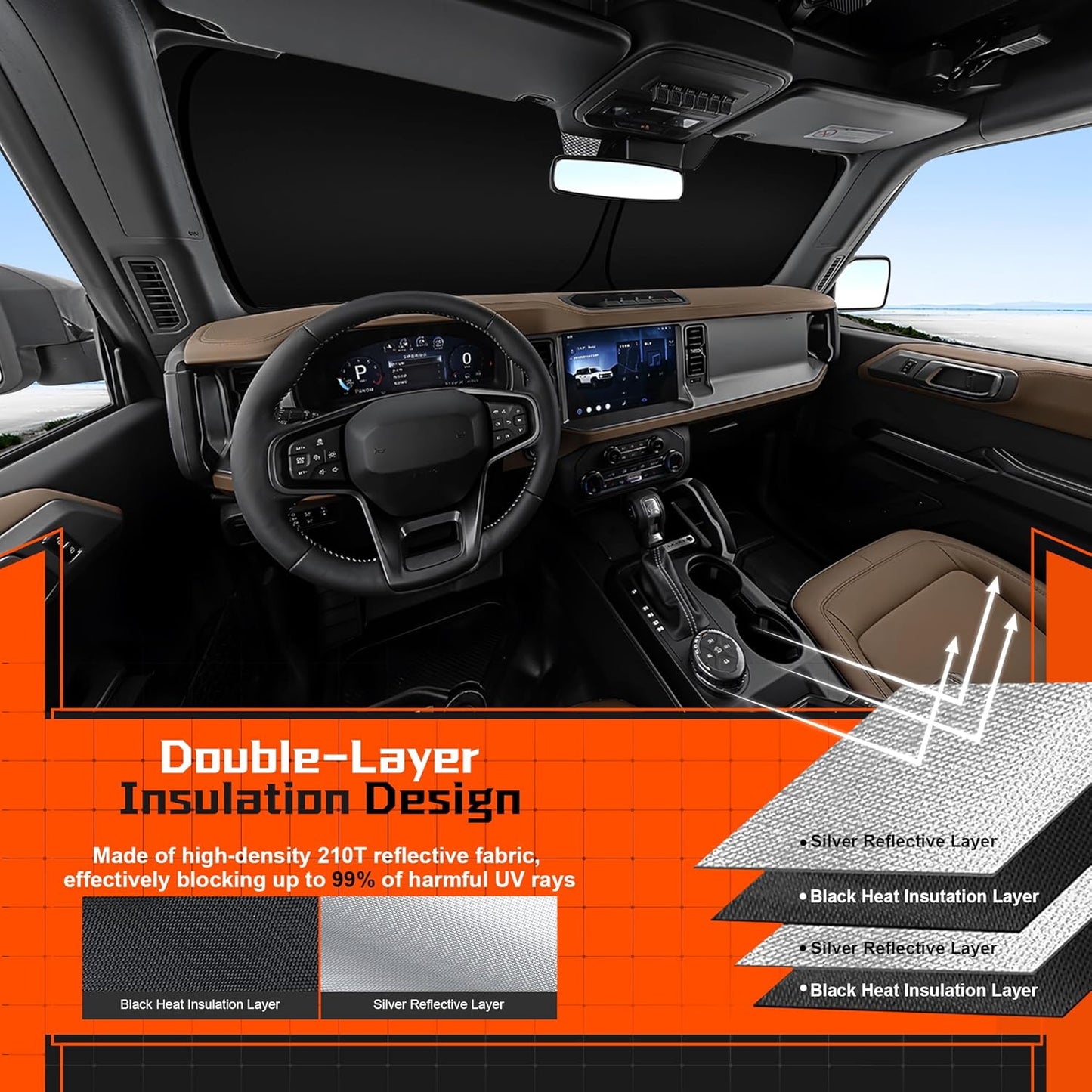 Custom Fit Windshield Sun Shade for Toyo-ta RAV4 2019-2025 - Full Coverage, 210T Reflective Fabric, Double-Layer Design - Blocks 99% UV Rays, Keeps Car Cool, Easy to Install and Store