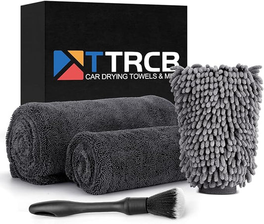 2 Pack 1300 GSM Car Drying Towel, Microfiber Towels for Cars - 36" x 24" & 16" x 16", Ultra-Absorbent, Streak Free, Premium Double Twisted-Loop Microfiber Cleaning Cloth with Car Wash Mitt
