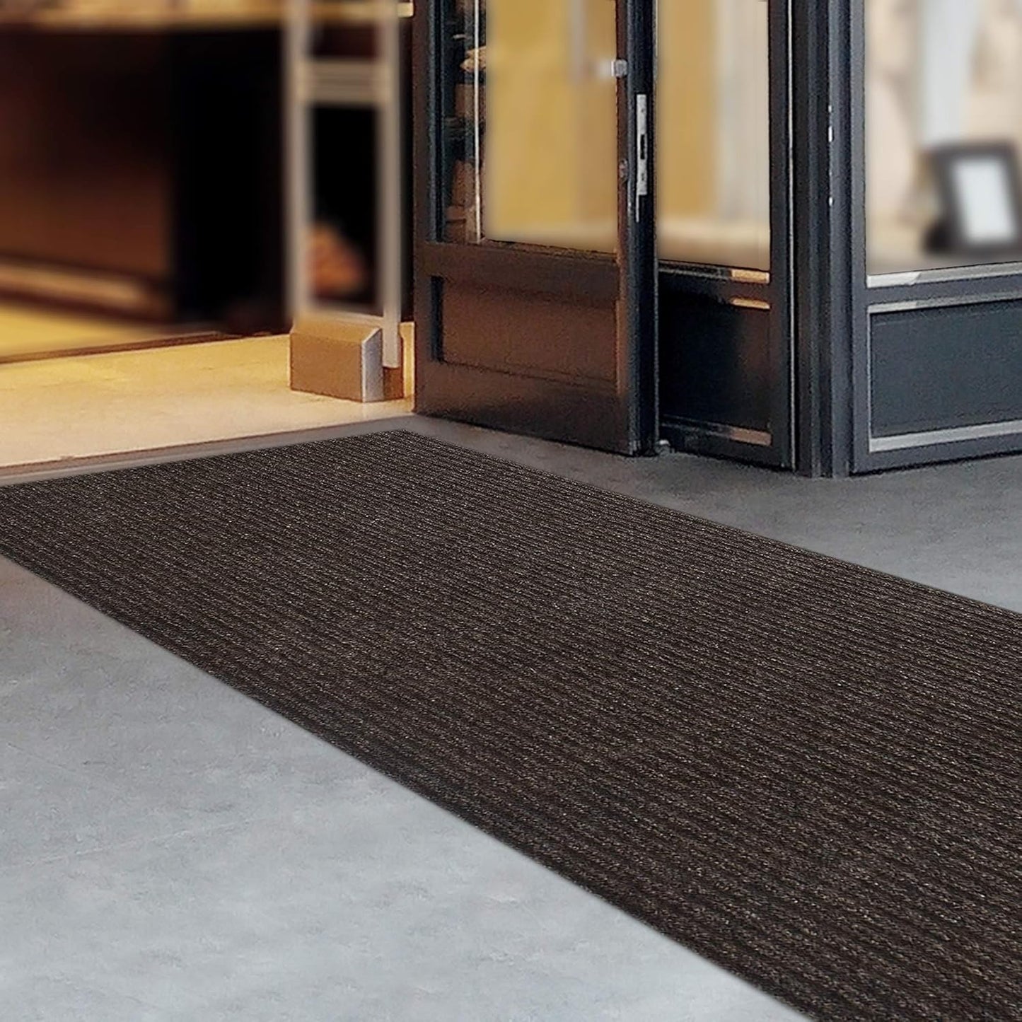 iCustomRug Spartan Weather Warrior Indoor/Outdoor Utility Ribbed Carpet Runner with Non-Slip Thermoplastic Rubber Backing, 6ft X 82ft in Brown