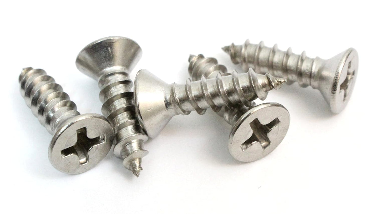 Bolt Dropper No. 6 x 5/8" Stainless Steel Flat Head Phillips Wood Screw, (100 pc), 18-8 (304) Stainless Steel Sheet Metal Screws- Type A Point, Plain Finish, Threads That Bind
