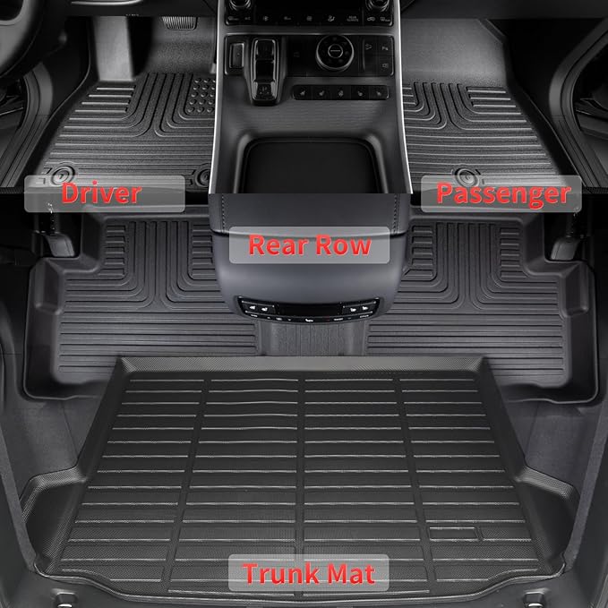 All Weather Floor Mats and Cargo Liners Set Fit for Mazda CX-90 & CX90 PHEV 7 Seater (2nd Row Captain Seat or Bucket Seat) 2024 2025 TPE Car Mats Rubber Trunk Liner CX90 Accessories