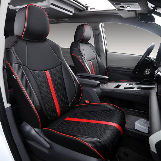 Custom Fit Sienna Seat Covers for Toyota Sienna LE,XLE 2021-2025 3-Row Accessories Full Coverage Waterproof Leather Car Seat Covers Full Set (Black with red, 8-Seat)