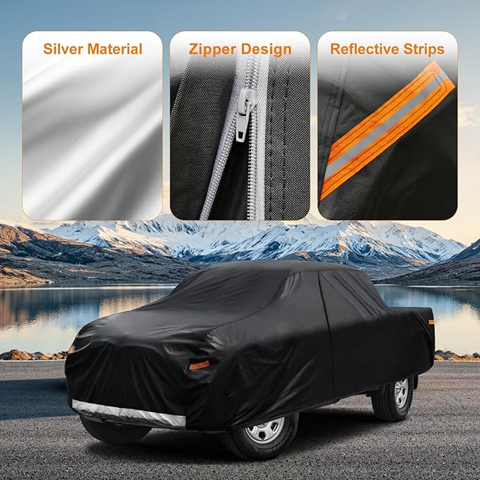 Kayme Truck Cover Custom Fit Dodge Ram 1500(2009-2025) Crew Cab Short Bed. Full Exterior Heavy Duty Outdoor Pickup Truck Car Cover Waterproof All Weather.Car Tarp for Wind Sun Dust Protection.Black