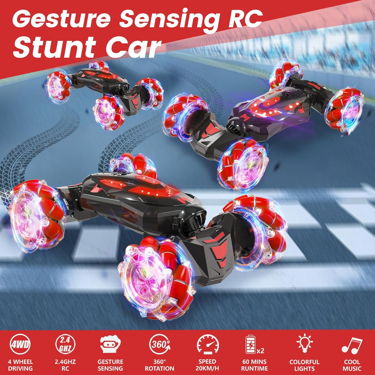 Gesture Sensing RC Stunt Car,Remote Control Car Toys for Ages 5-13,Drift Cars with Lights Music,4WD 360° Spins All Terrains Kids Toys RC Cars, 8-12 Best Birthday Gift for Kids