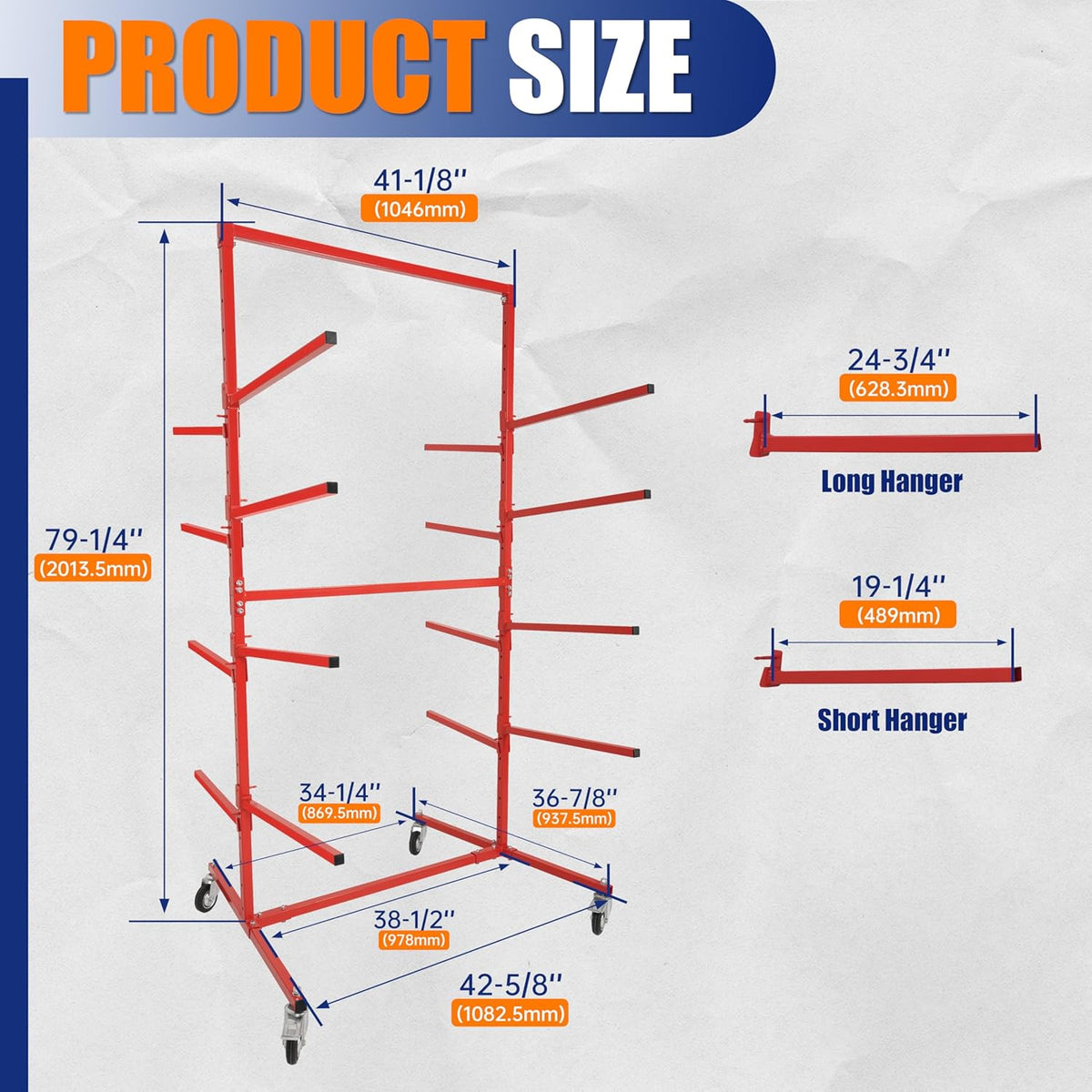 HECASA Bumper Adjustable Storage Rack Steel Floor Mobile Bumper Storage Rack - Double Sided for Automobile Parts Storage Red Powder Coated