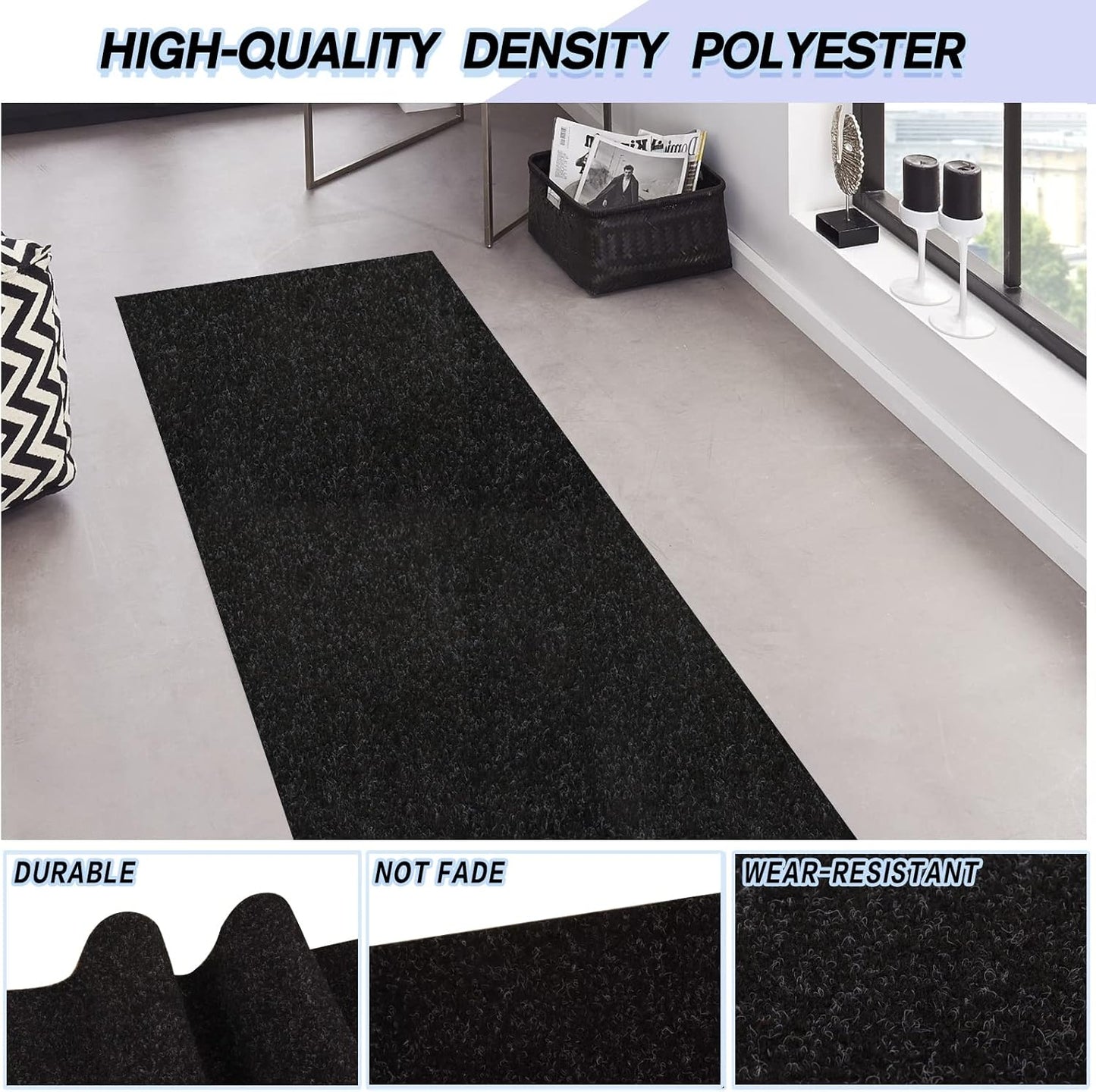 Custom Size Backed Non-Slip Area Rugs Runner, Easy Clean, Waterproof Runner Rugs for Hallway Entryway, Kitchen, Laundry, 3FT x 76FT, Black