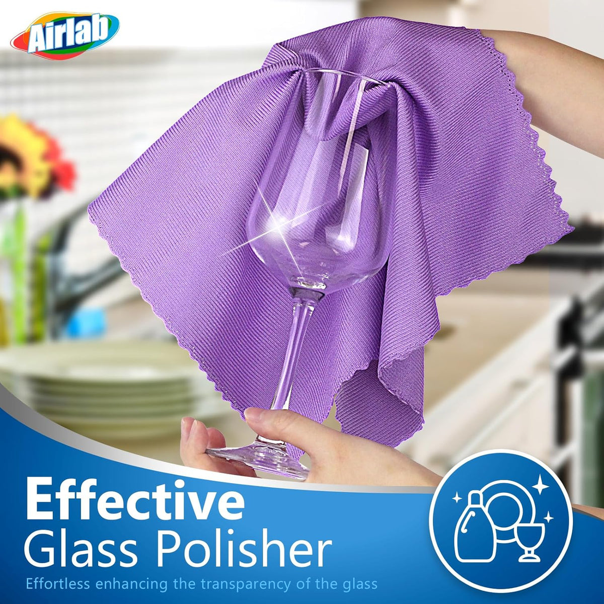 Microfiber Cleaning Cloth Glass Window Stainless Steel Mirror Polishling Rags Eyeglass Windshield Household Nano Sparkle Cloth Lint Free Cloth Cleaning Supplies Shiny Wipes, Pack of 8, 16" x 12"