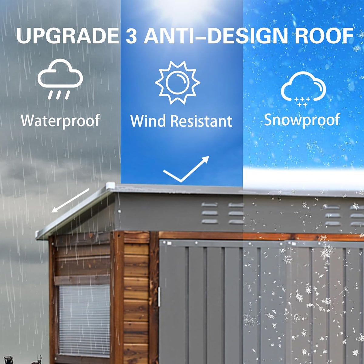 5x3 FT Outdoor Lean to Shed with Windows, Wood & Metal Tool Shed Waterproof Storage House for Outside Patio, Garden, Backyard, 4 Vents (Without Floor) Wood Color
